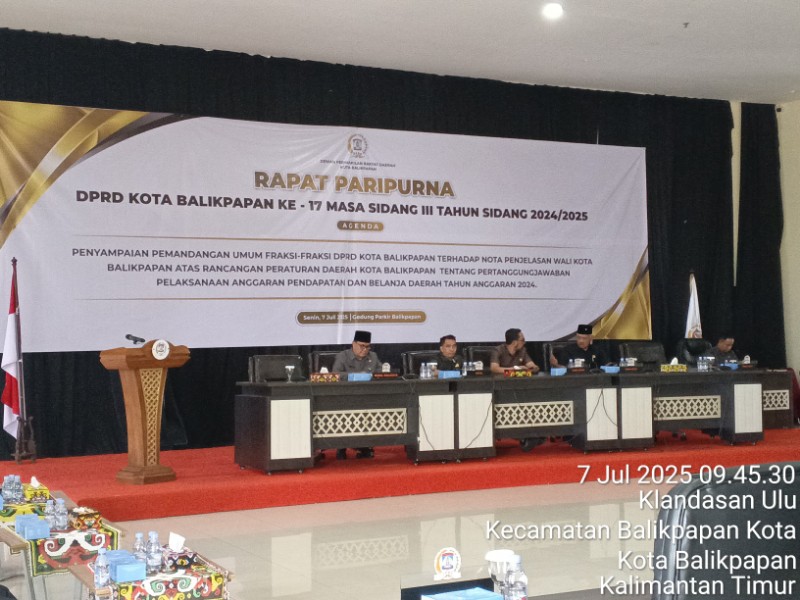 DPRD Balikpapan Laksanakan Rapat Paripurna: Fraksi Sampaikan Pandangan atas Raperda APBD 2024